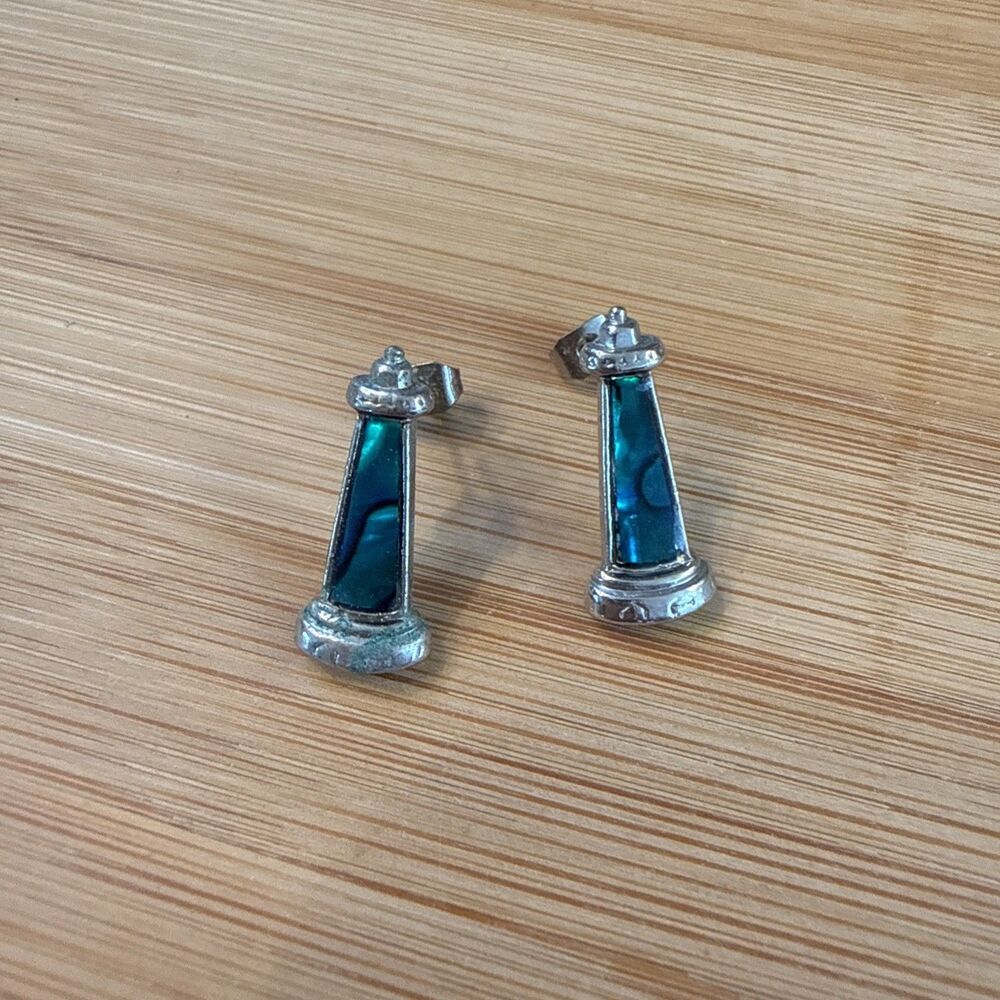 Aqua Lighthouse Earrings Studs Unbranded Vintage